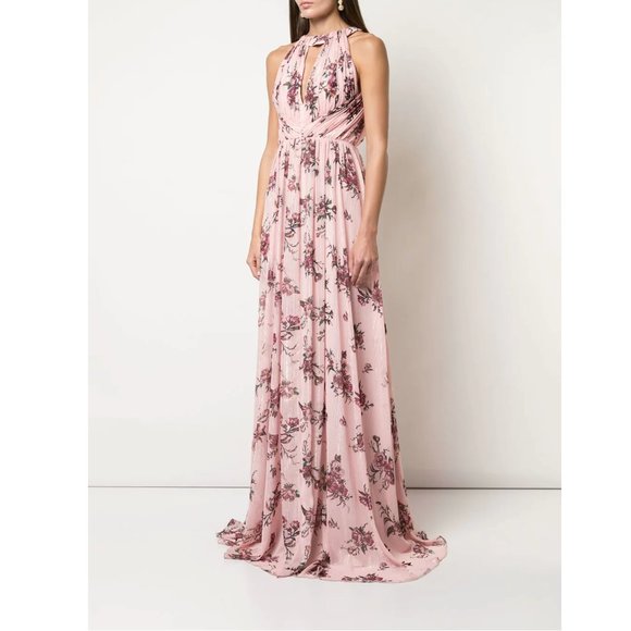 Marchesa Notte Bridesmaids Blush Floral Halter Gown - Picture 15 of 15